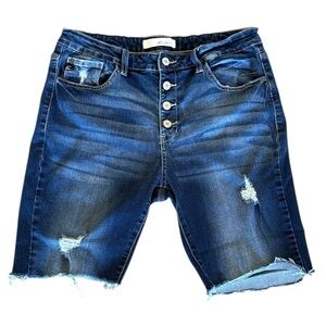 Kancan Estilo Distressed Bermuda Raw Hem Buttonfly Bermuda Jean Shorts Size 30